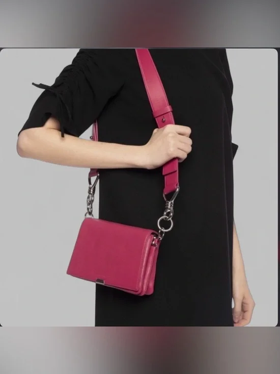 Allsaints Captain Leather Flap Shoulder Bag-Fuscia-EUC - Picture 3 of 16